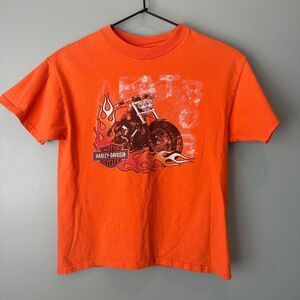 Harley-Davidson Tee Fat Boy Fort Myers Orange Tshirt Youth Medium